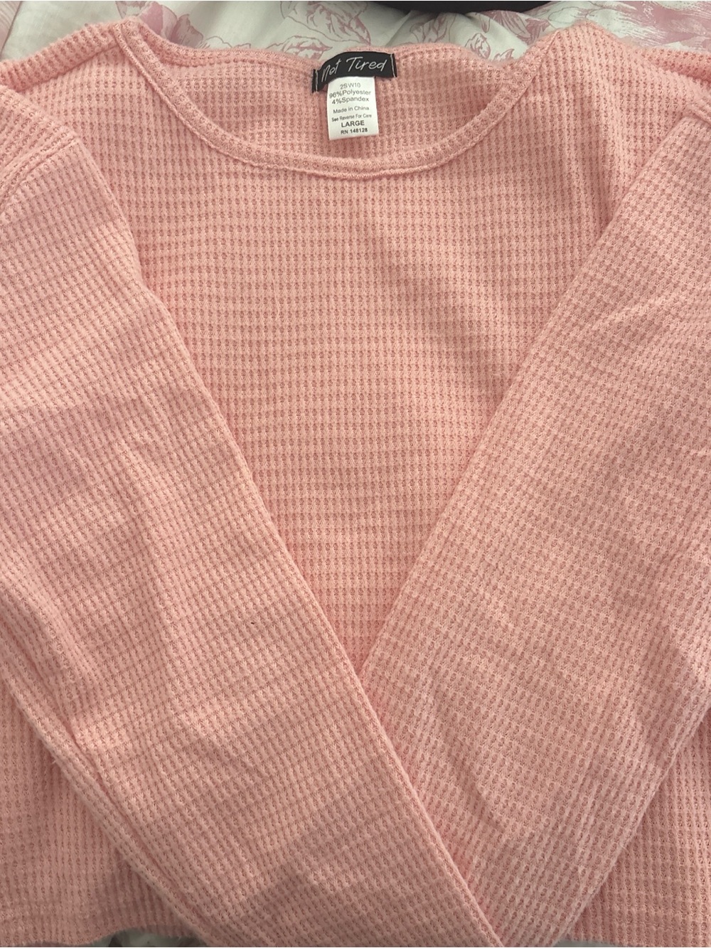 Not Tired Waffle Knit Long Sleeve Top - Light Pink